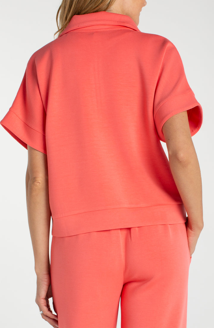 Liverpool Half Zip Popover Top Cloud 9 - Sunset Coral