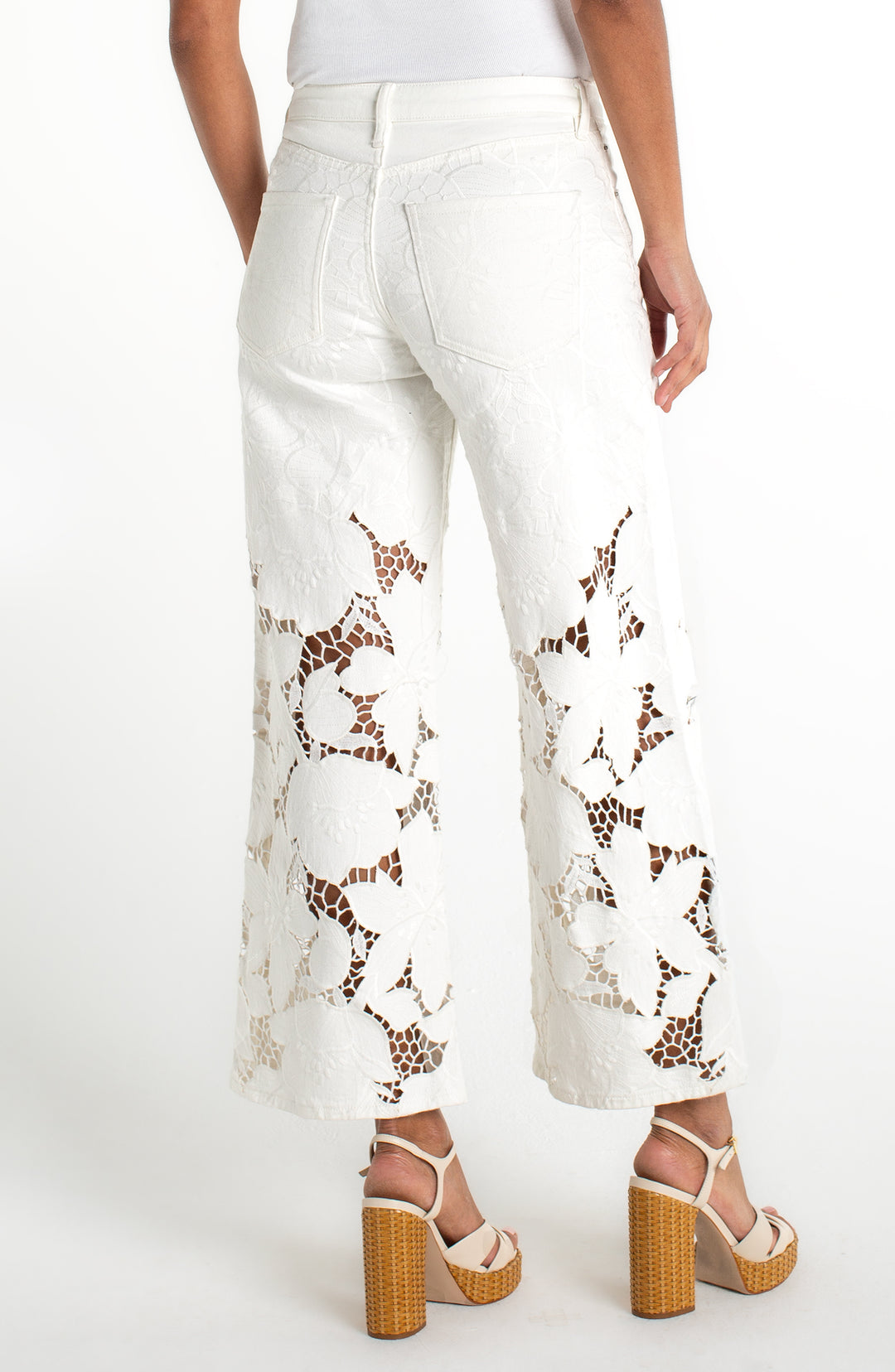 Liverpool Stride Wide Leg 30" Laser Cut - Ivory Bloom