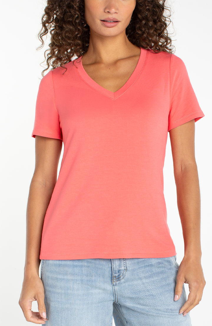 Liverpool Short Sleeve Crew Neck Classic Knit Tee - Sunset Coral