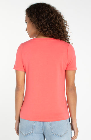 Liverpool Short Sleeve Crew Neck Classic Knit Tee - Sunset Coral