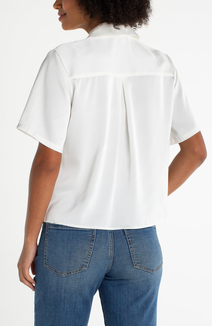 Liverpool Short Sleeve Camp Collar Woven Top - Whipped Cream