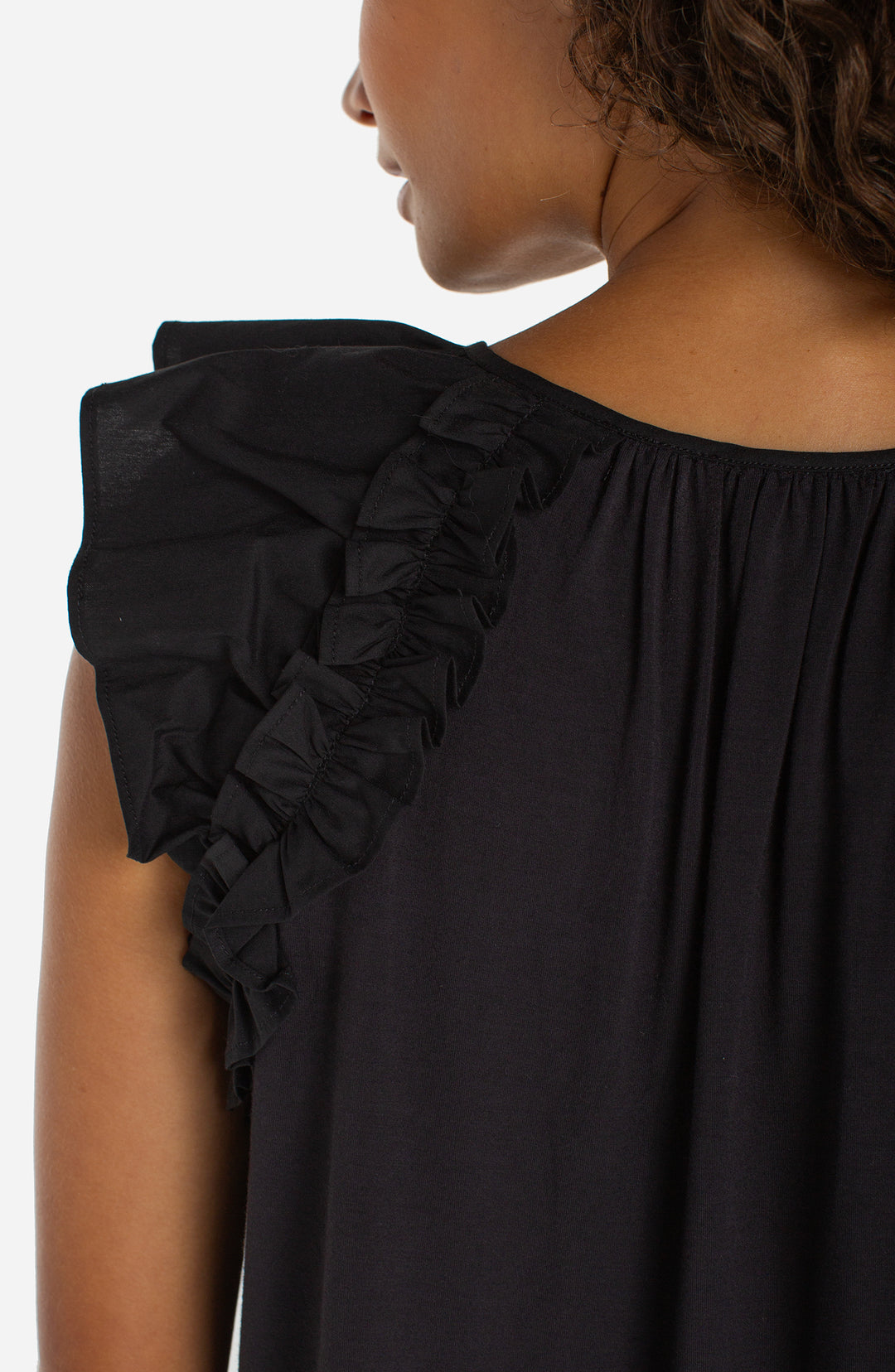 Liverpool Flutter Sleeve Knit-to-woven Top W/ Ties - Black