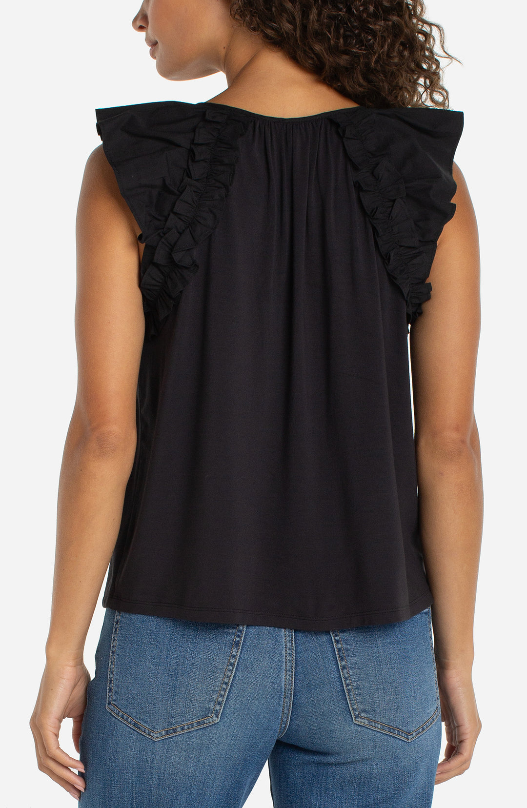 Liverpool Flutter Sleeve Knit-to-woven Top W/ Ties - Black