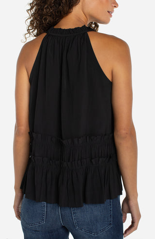 Liverpool Sleeveless Woven Top With Ruffles - Black