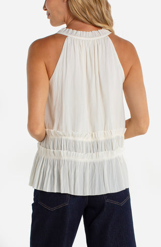 Liverpool Sleeveless Woven Top With Ruffles - Whipped Cream