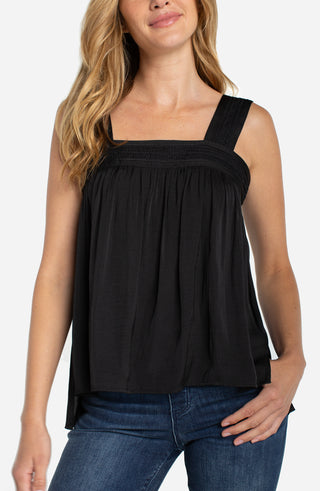 Liverpool Sleeveless Woven Top W/ Pintuck Straps - Black
