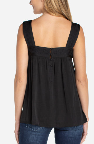 Liverpool Sleeveless Woven Top W/ Pintuck Straps - Black