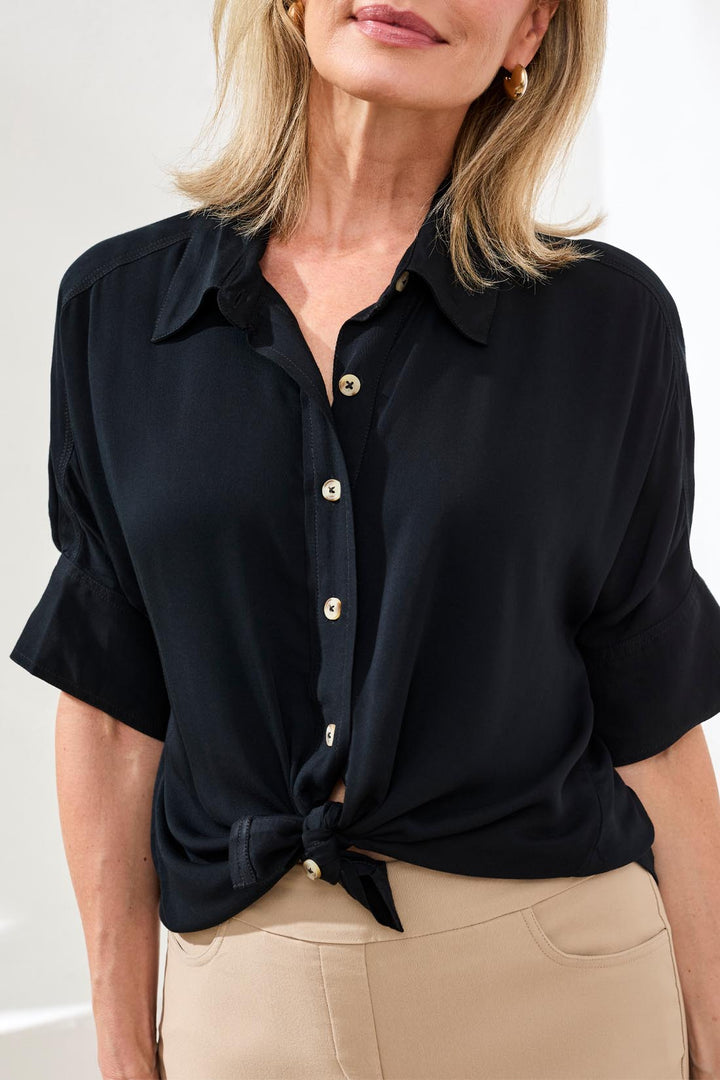 Tribal Soft Satin Drop Shoulder Classic Blouse - Black
