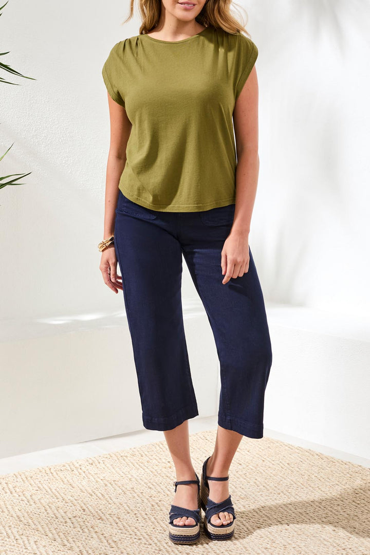 Tribal Boat Neck Cap Sleeve Top - Rainforest