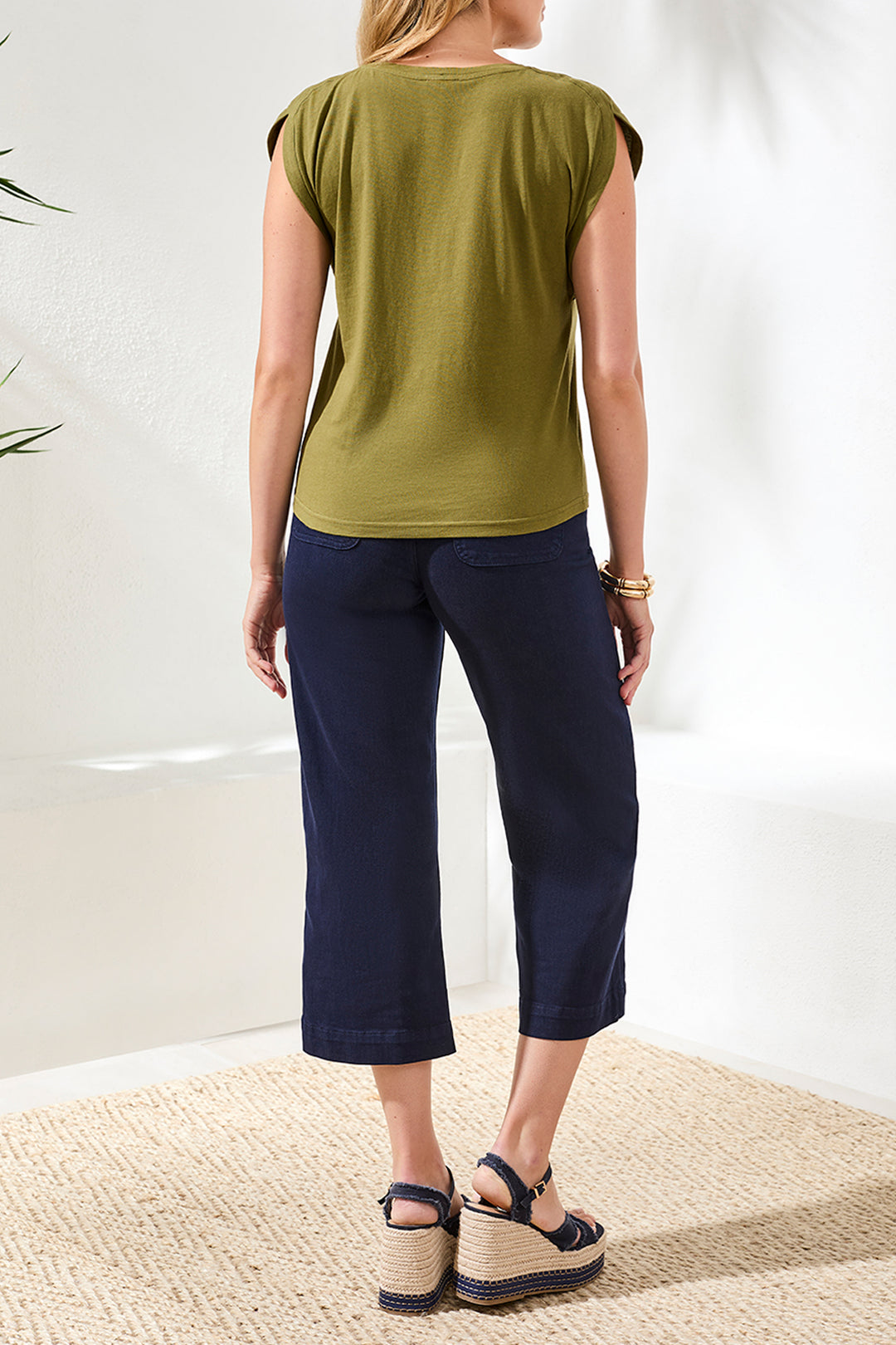 Tribal Boat Neck Cap Sleeve Top - Rainforest
