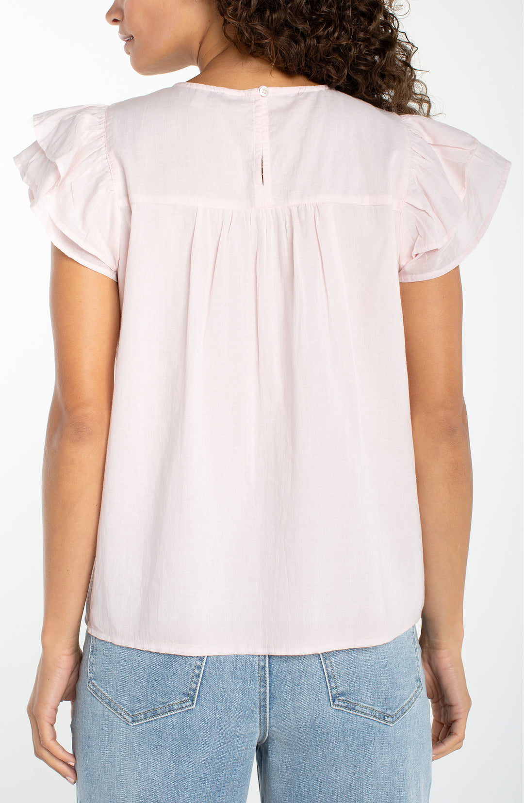 Liverpool Double Flutter Sleeve Woven Blouse w/ Embroidery - Soft Pink