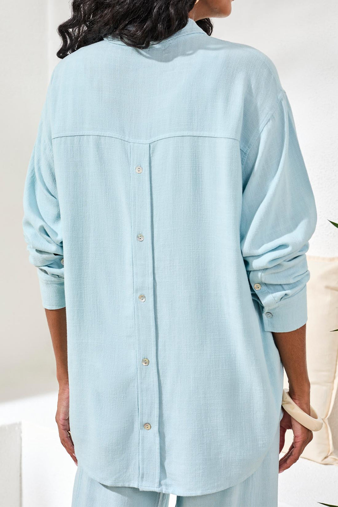 Tribal Long Sleeve Button Down Shirt - Light Aqua Sky