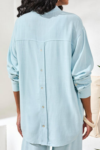 Tribal Long Sleeve Button Down Shirt - Light Aqua Sky