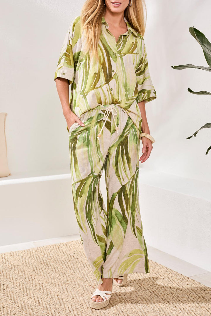 Tribal Flowy Linen Dolman Elbow Sleeve Blouse Mintleaf