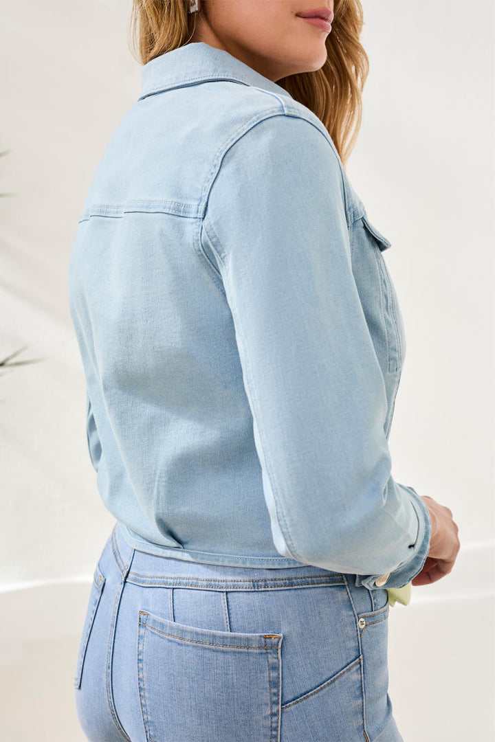 Tribal Crop Denim Jacket Blue Charm
