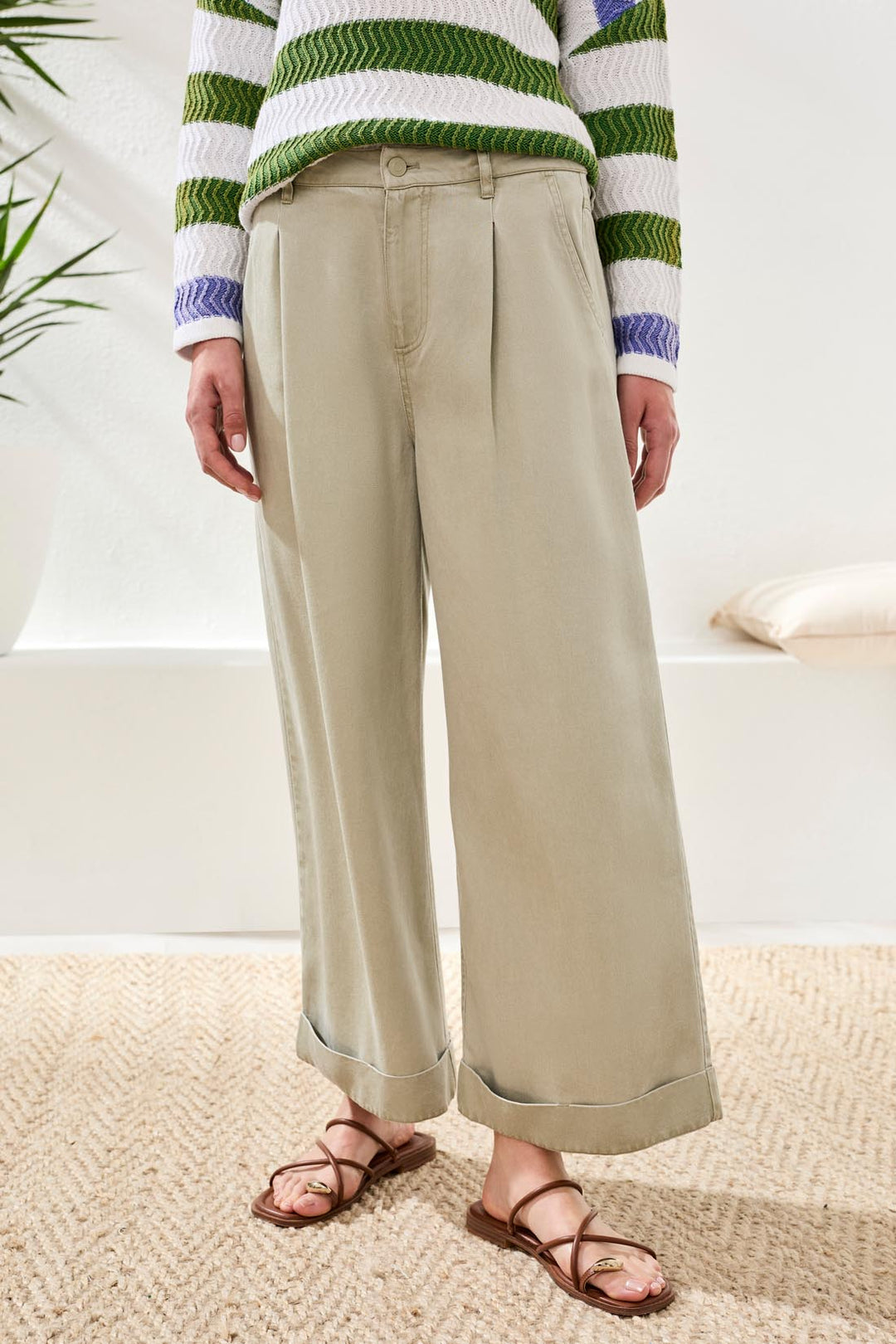 Tribal Flowy Brooke Pleated Wide-Leg Tencel Trousers Cactusclay