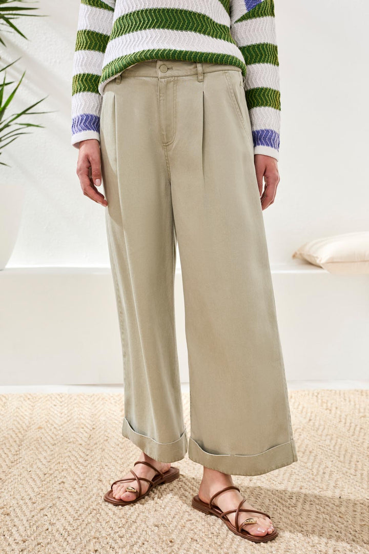 Tribal Flowy Brooke Pleated Wide-Leg Tencel Trousers Cactusclay