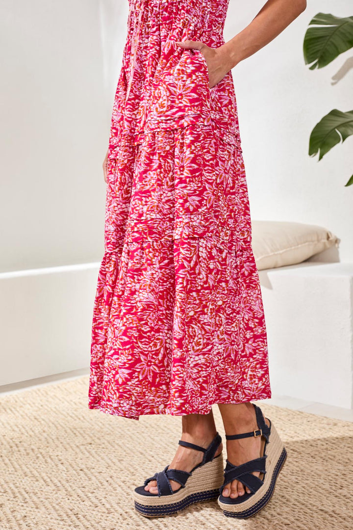 Tribal Lined Poplin Maxi Dress With Drawcord Waist Gardenia