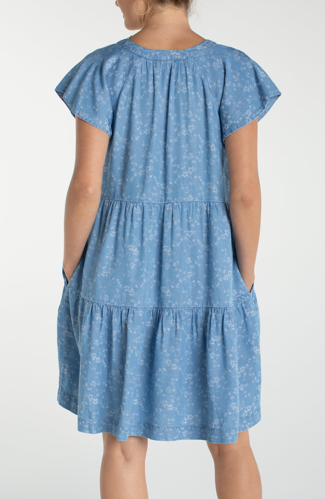 Liverpool Tiered Flutter Sleeveless Dress - Indigo Roses