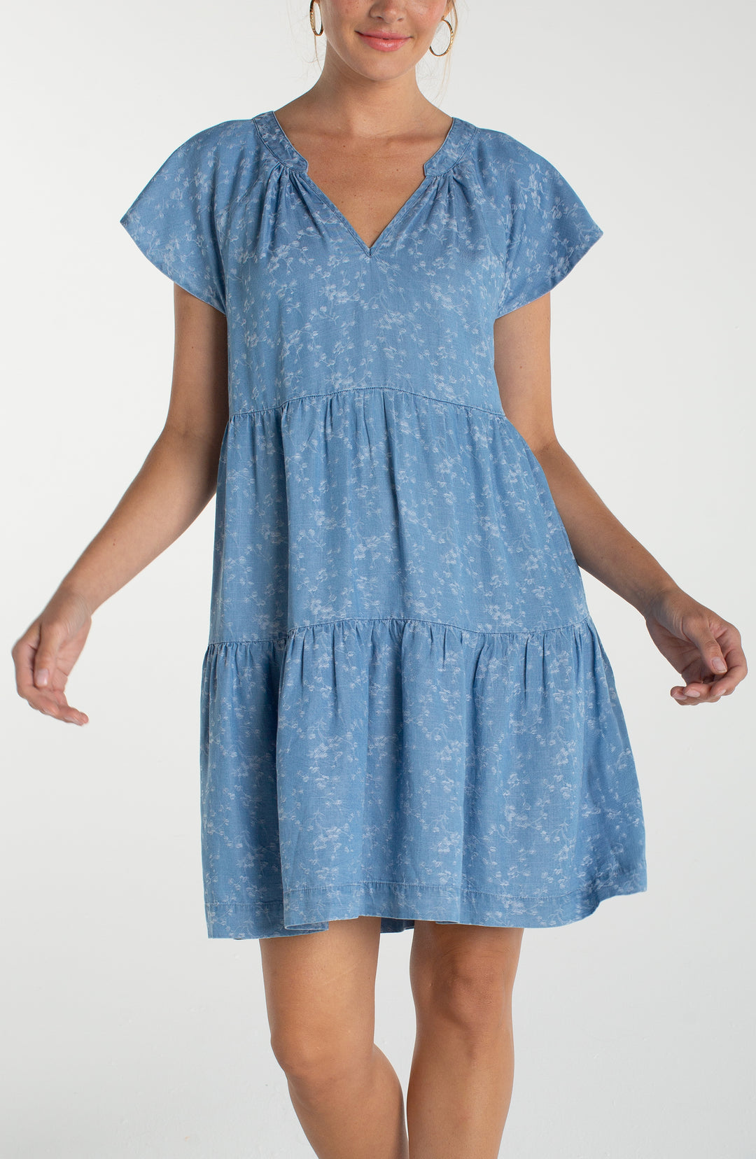 Liverpool Tiered Flutter Sleeveless Dress - Indigo Roses