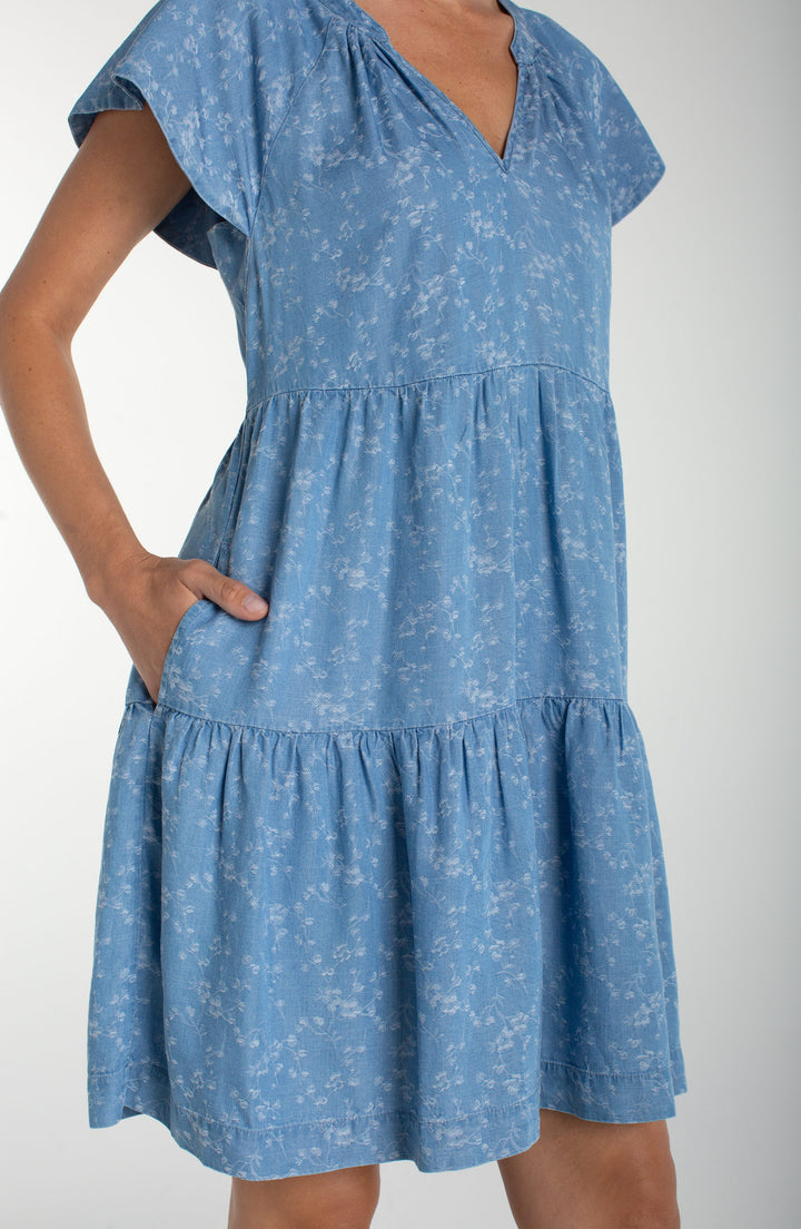 Liverpool Tiered Flutter Sleeveless Dress - Indigo Roses