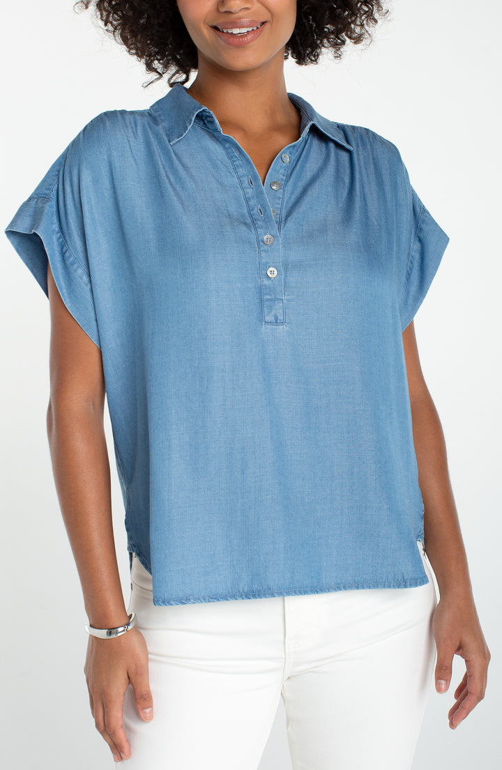 Liverpool Popover Shirt with Shirring - Sunlit Blue