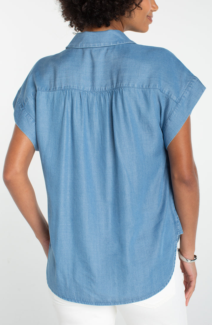 Liverpool Popover Shirt with Shirring - Sunlit Blue