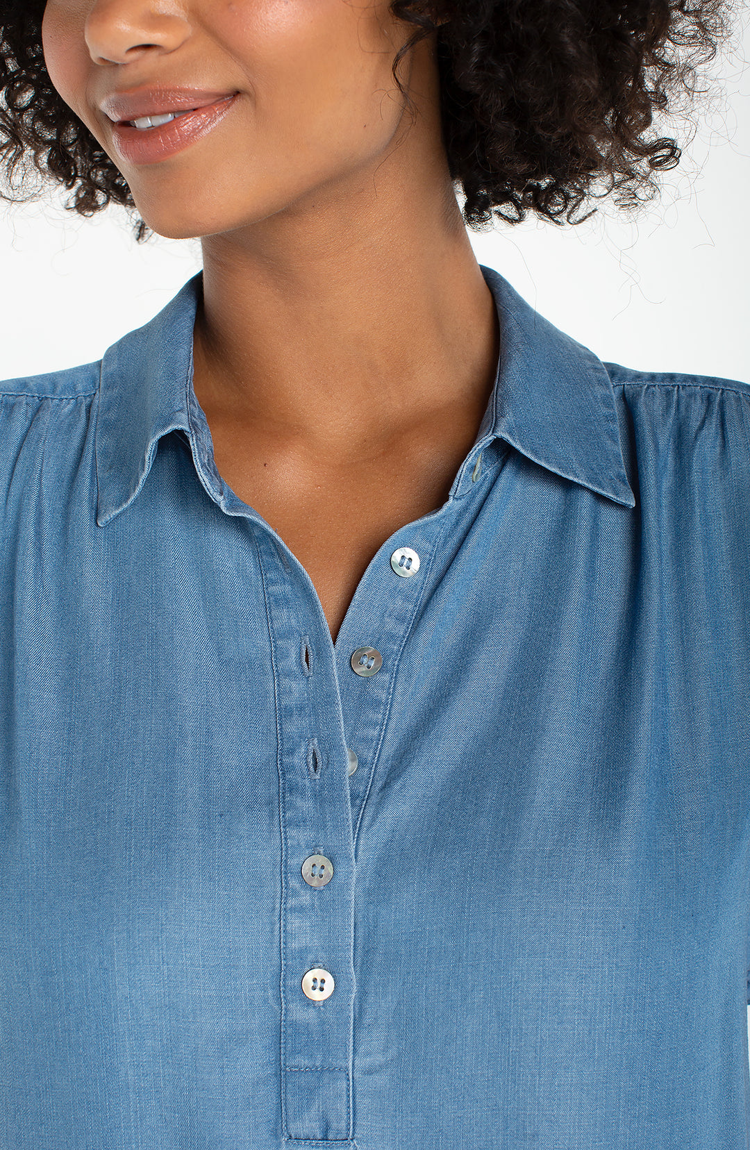 Liverpool Popover Shirt with Shirring - Sunlit Blue