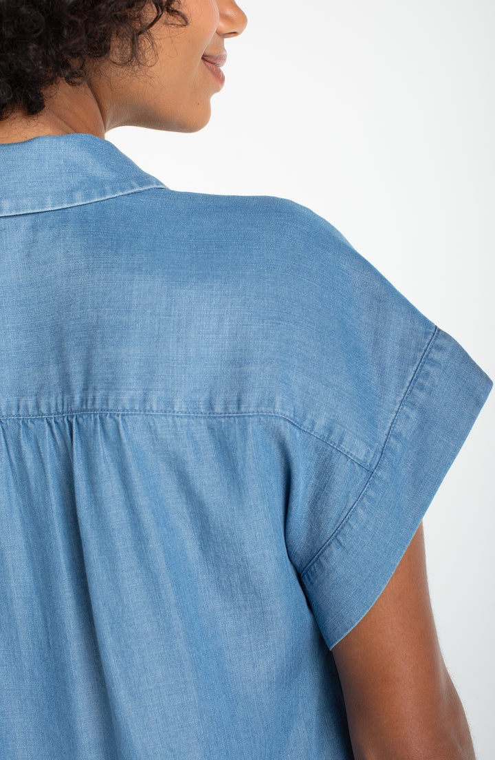 Liverpool Popover Shirt with Shirring - Sunlit Blue