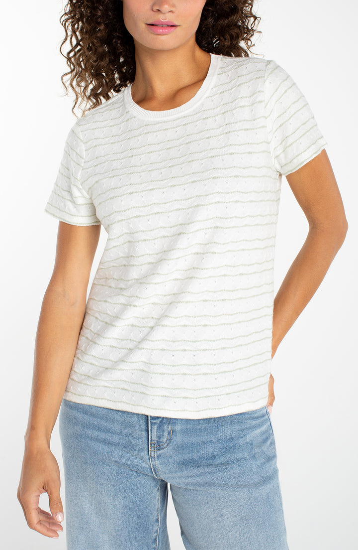 Liverpool Short Sleeve Crew Neck Knit Tee - Bone Matcha Green Stripe
