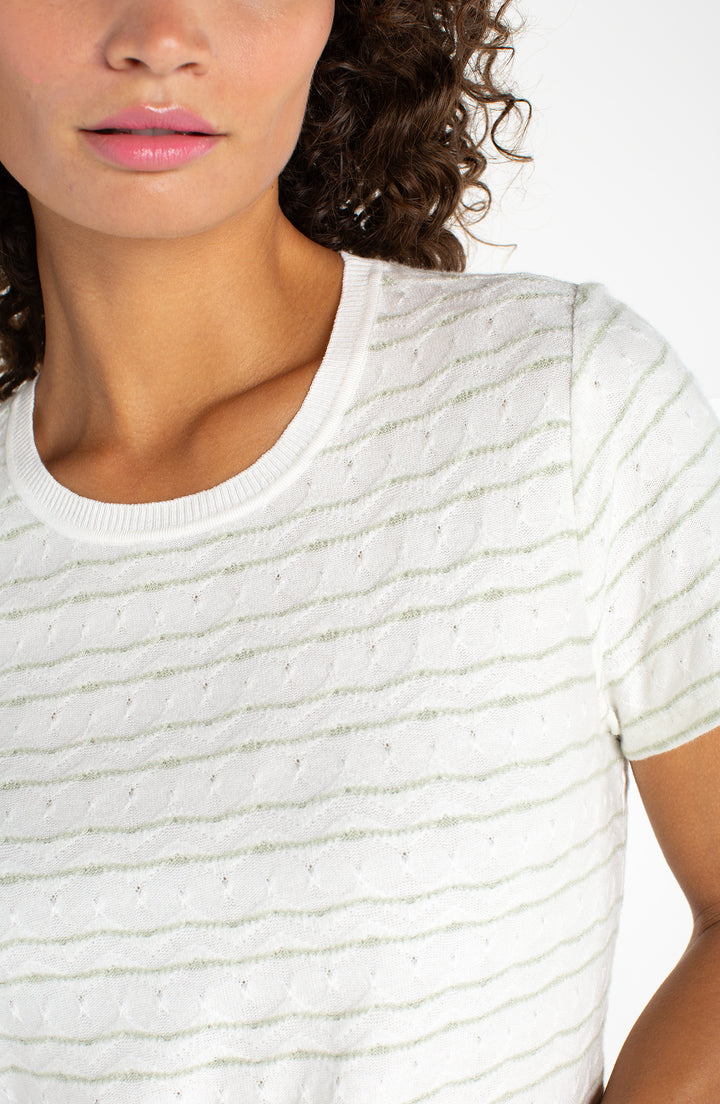 Liverpool Short Sleeve Crew Neck Knit Tee - Bone Matcha Green Stripe