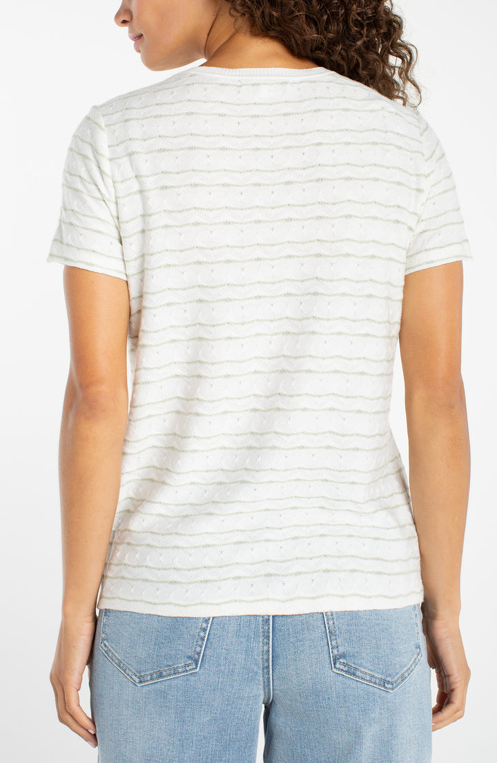 Liverpool Short Sleeve Crew Neck Knit Tee - Bone Matcha Green Stripe