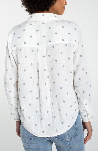 Liverpool Long Sleeve Button Front Shirt with High Low Hem