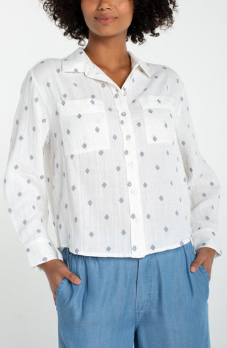 Liverpool Long Sleeve Button Front Shirt with High Low Hem