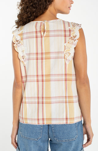 Liverpool Cap Sleeve Dolman Embroidered Woven Top Gold Mauve Multi