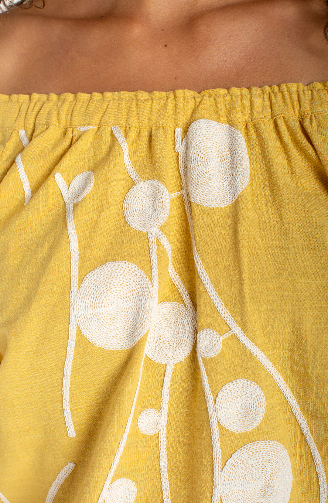 Liverpool 3/4 Sleeve Woven Top Yellow w/ Cream Embroidery