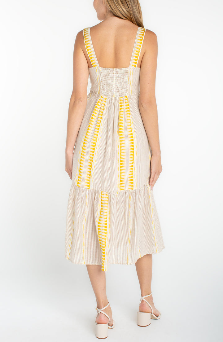 Liverpool Sleeveless Midi Dress - Cream Brown Stripe