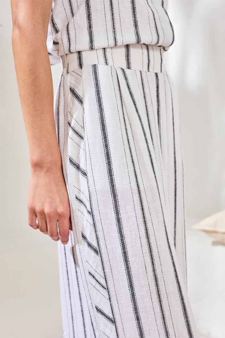 Tribal Soft Linen Flowy Wide Leg Crop Pants White/Black