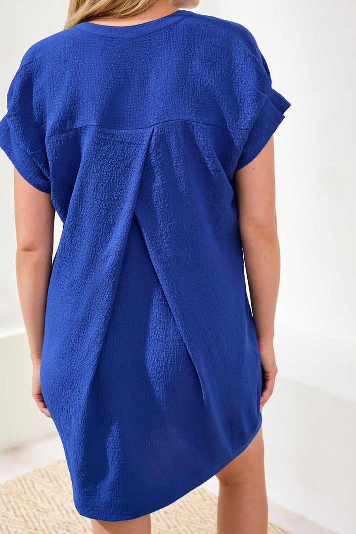Tribal Textured Short Sleeve Tunic Shift Dress Royal Azur