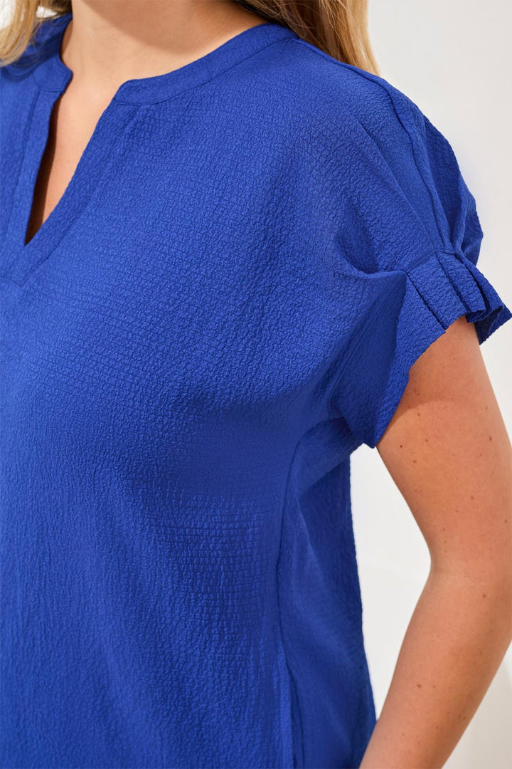 Tribal Textured Short Sleeve Tunic Shift Dress Royal Azur