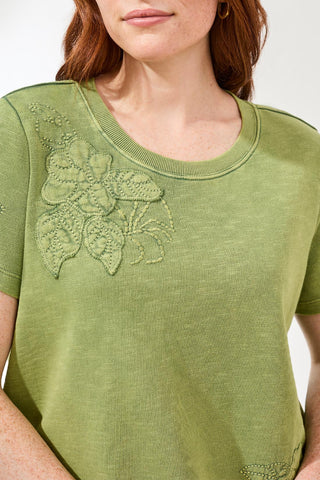 Tribal Crew Neck Short Sleeve Tee With Embroidered Patchwork Kiwi Zest