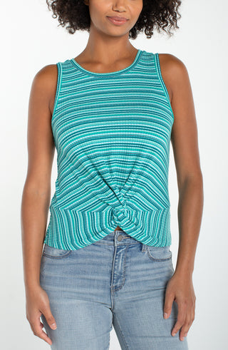 Liverpool Sleeveless Twist Front Knit Top Lagoon Teal Multi