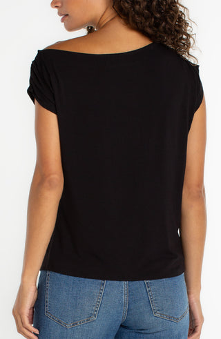 Liverpool Short Sleeve Asymmetrical Off Shoulder Knit Top Black