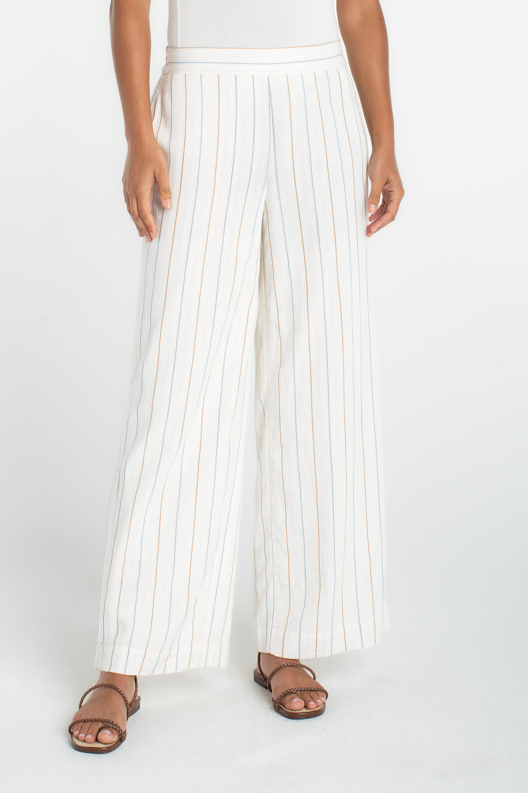 Liverpool Pull-on Wide Leg Pant Cream Blue Multi Stripe