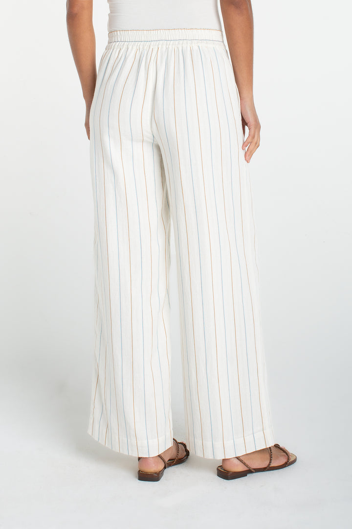 Liverpool Pull-on Wide Leg Pant Cream Blue Multi Stripe