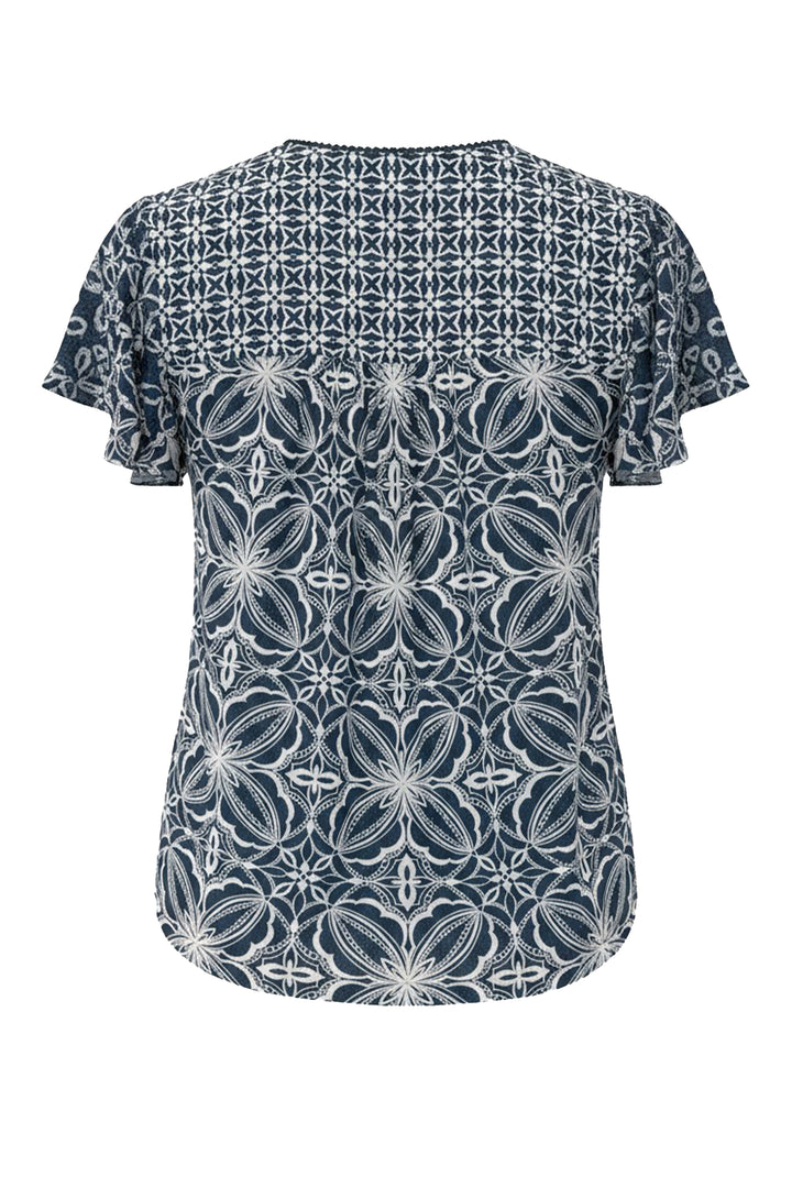 Liverpool Flutter Sleeve Mixed Print Top Blue w/ Cream