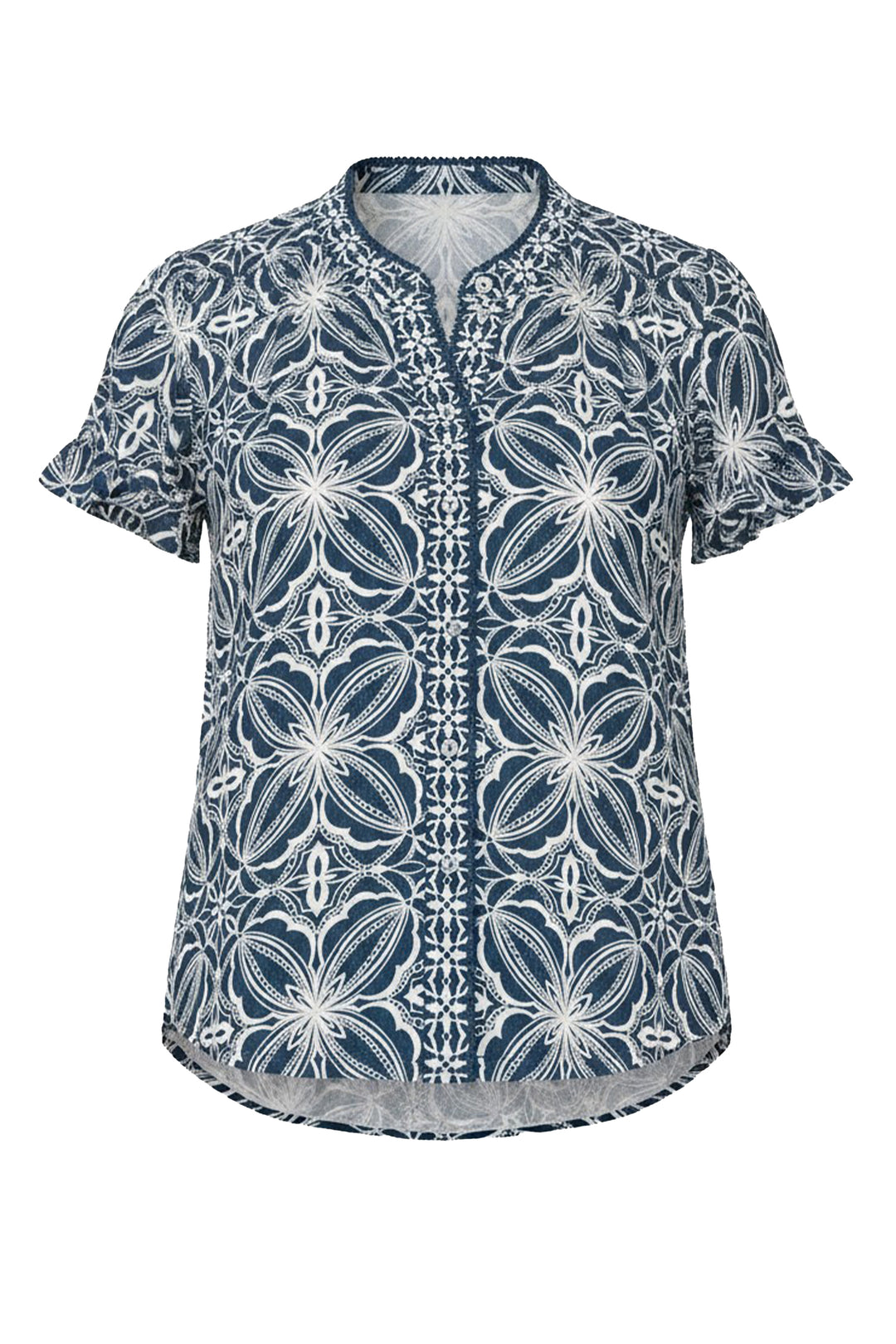 Liverpool Flutter Sleeve Mixed Print Top Blue w/ Cream