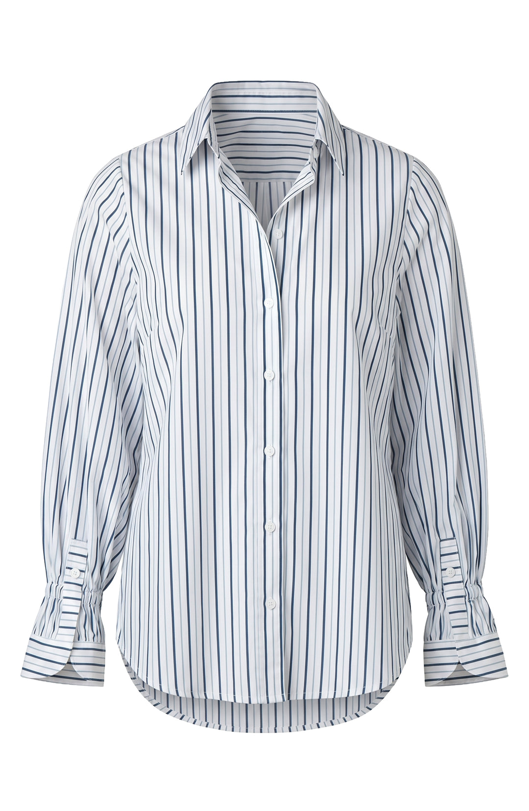Liverpool Adjustable Sleeve Button Front Woven Top White w/ Navy Stripes