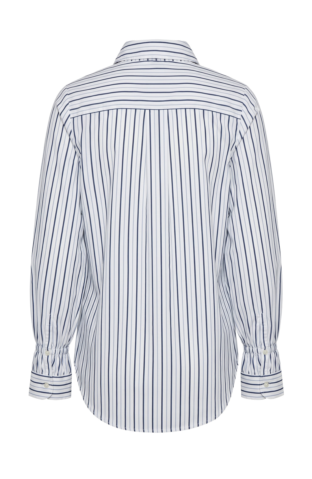 Liverpool Adjustable Sleeve Button Front Woven Top White w/ Navy Stripes