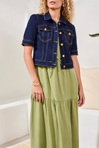 Tribal Comfort Stretch Elbow-Sleeve Denim Jacket Rinse